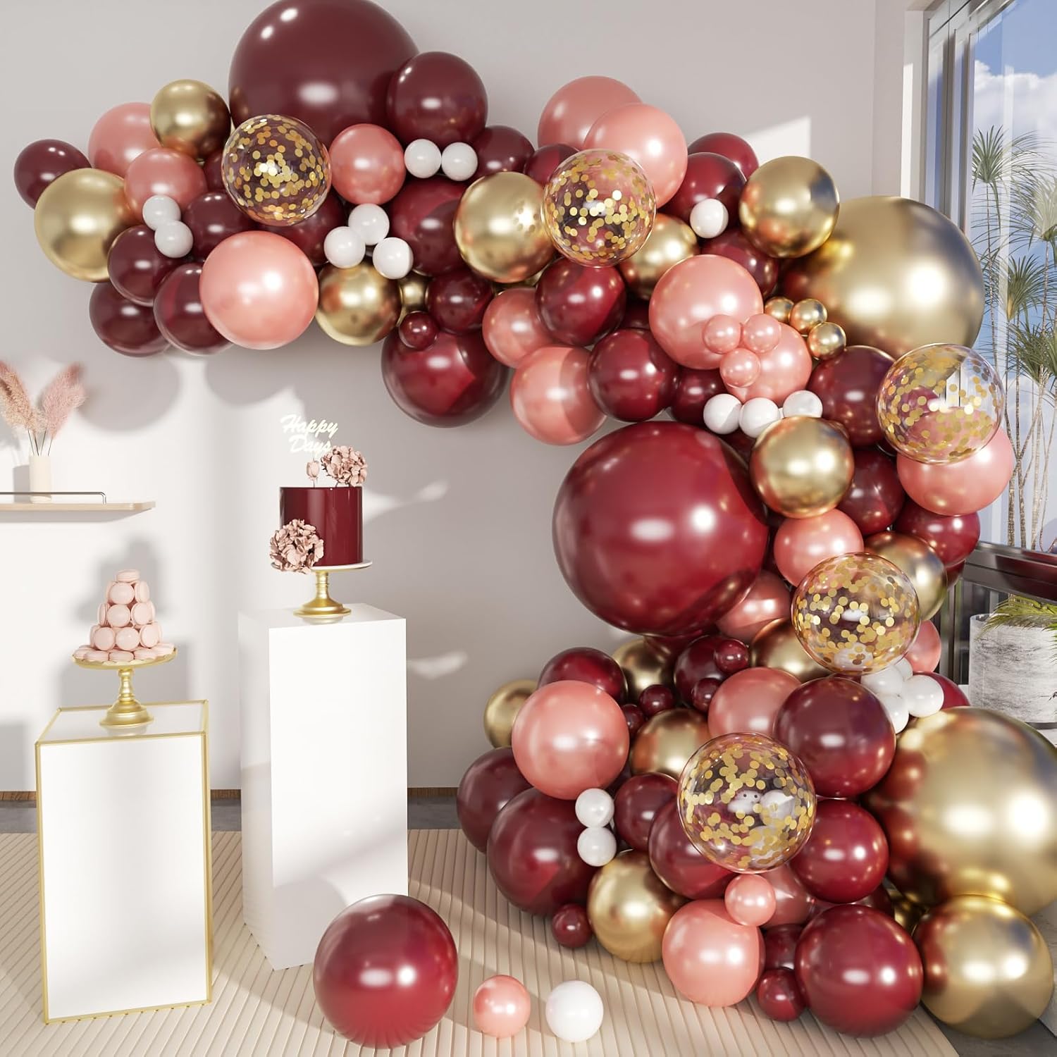 Balloon Arch Kit - 133 Pcs Burgundy Gold Rose Gold
