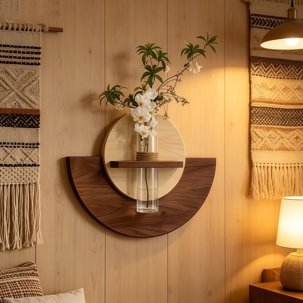 Flower Wall Panel - Oval Wood Wall Mount Flower Shelf
