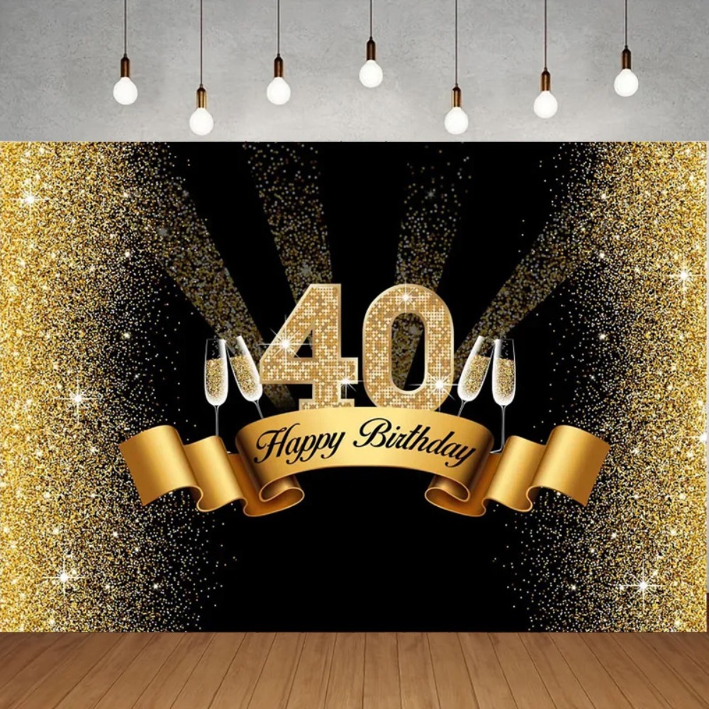 Party Banner Gold - Black and gold themed Happy 40th