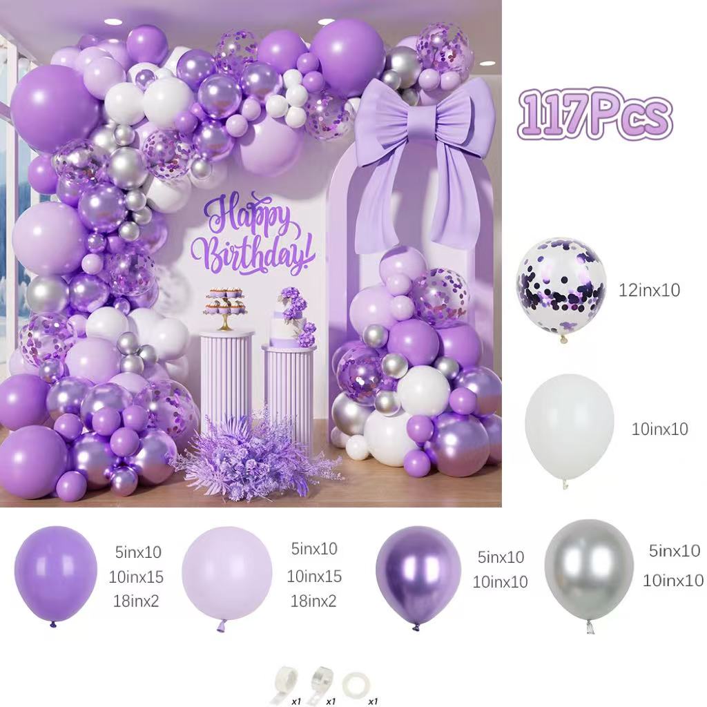 117Pcs  Purple Silver White Ba - огляд і ціна Balloon Arch Kit