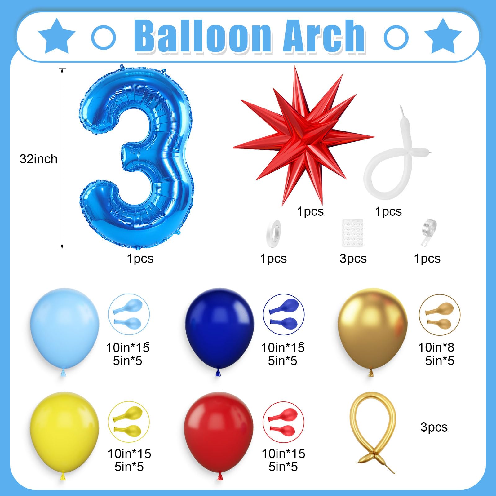 Red, Yellow and Blue Latex Bal - огляд і ціна Balloon Arch Kit