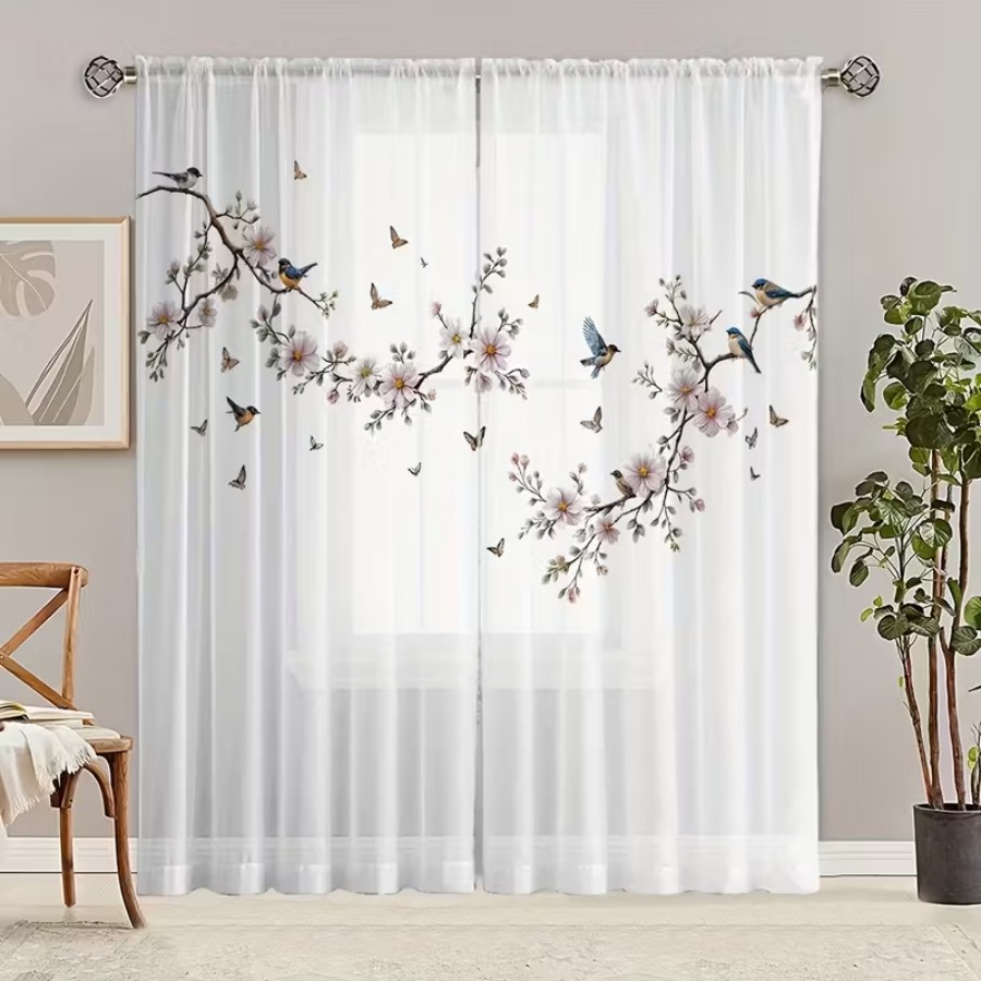 2PCS Digital Print Sheer Curta - огляд і ціна Flower Wall Panel