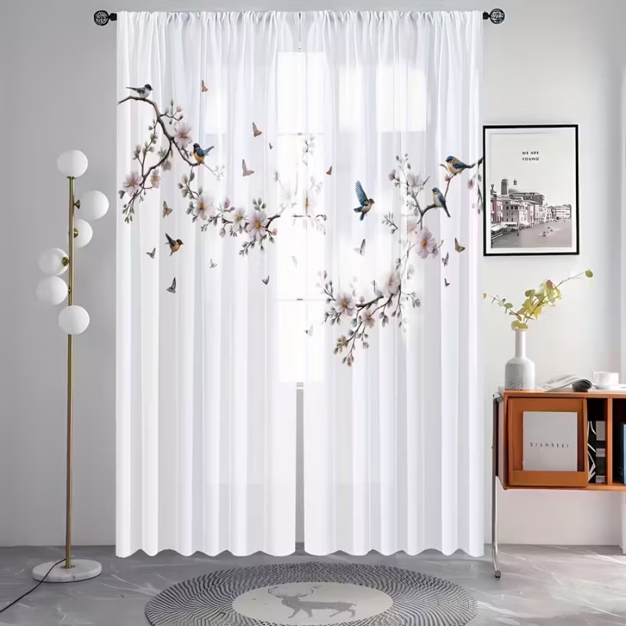 2PCS Digital Print Sheer Curta - огляд і ціна Flower Wall Panel