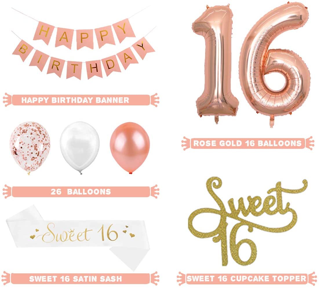 16th Birthday Decorations for  - огляд і ціна Party Banner Gold