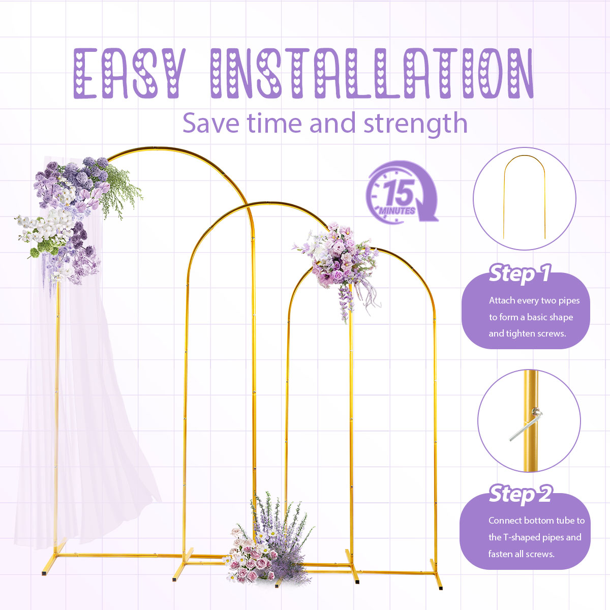 3Pack Golden Metal Arch Kits,  - огляд і ціна Balloon Arch Kit